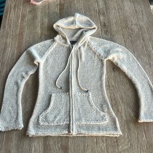 BCBGMAZAZRIA ZIPUP BRAIDED DETAIL 2 pockets HOODIE DRAWSTRING KNIT SWEATER TAN M